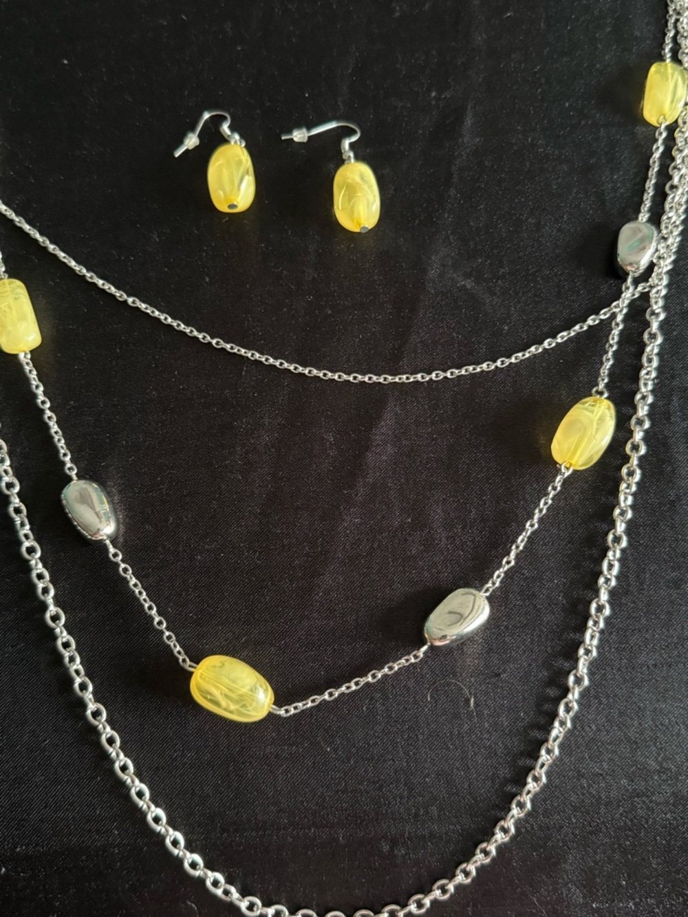 Yellow Glass Bead Layered Necklace and Earrings Set